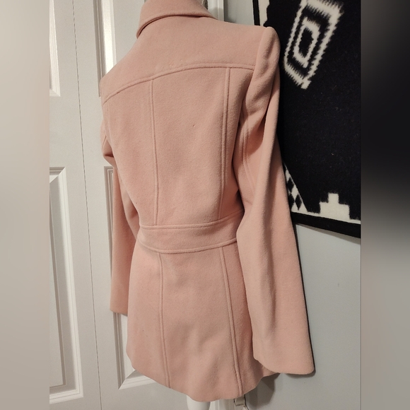 💖 Vintage 90's Marvin Richards 100% Wool Button Front Pea Coat, Baby Pink, Med - Picture 6 of 14